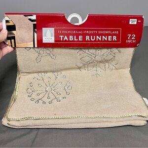 New Winter Wonderland Shimmer Frosty Snowflake 13x72” Table Runner Goldish Tan